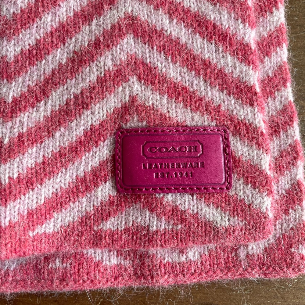 Vintage Coach Pink and White Chevron Scarf - Short Scarf